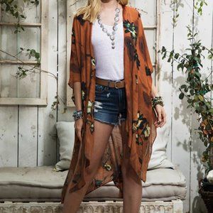 Boho Neutral Floral Kimono Duster